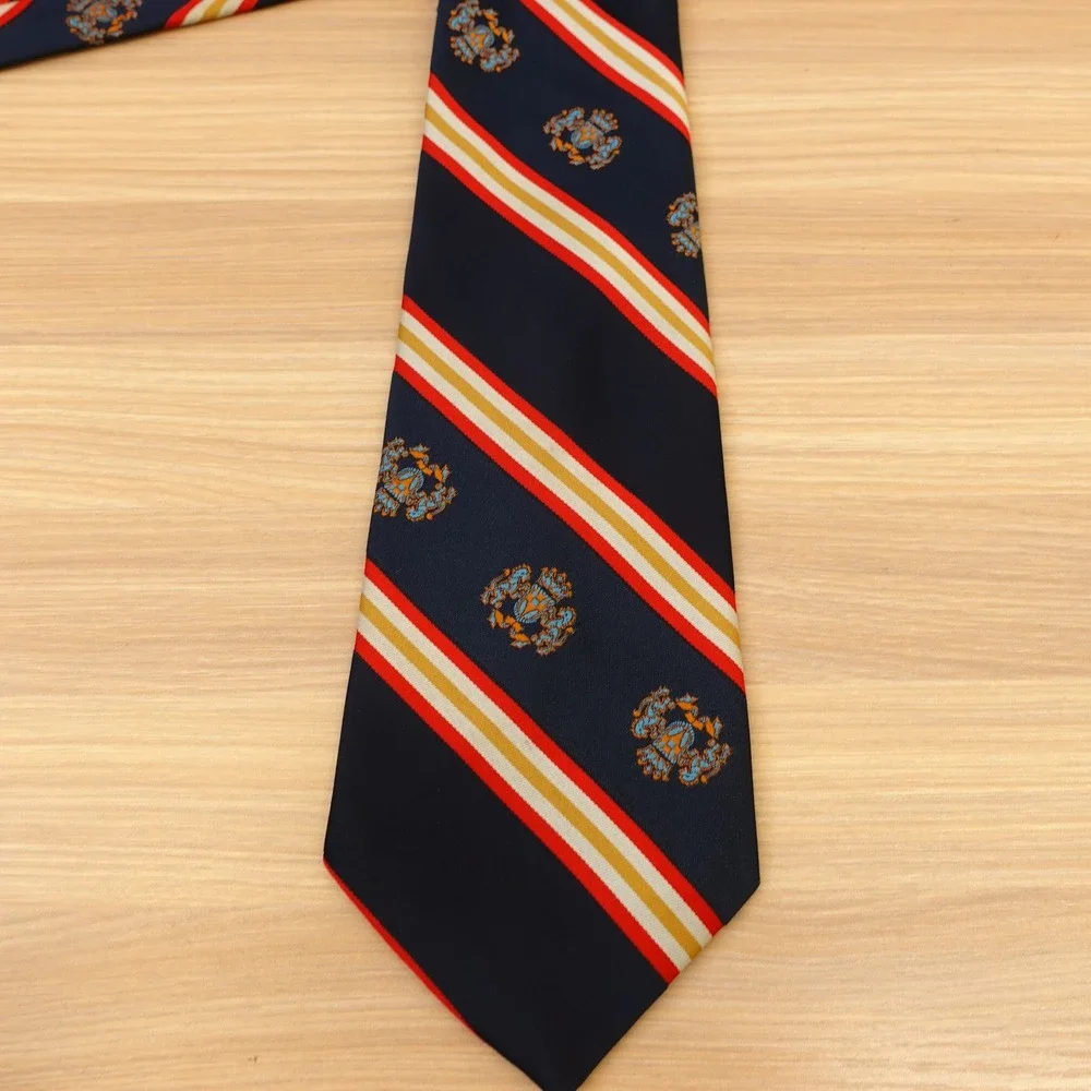 Vintage Repp Stripe Neck Tie Mens Navy Blue Ivy Crest Regimental GRENADA Excello